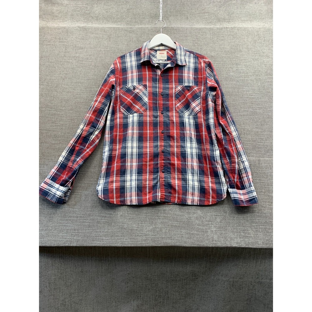 Levi's Shirt Men Medium Multi Plaid Standard Round Hem Roll Tab Sleeve Button Up